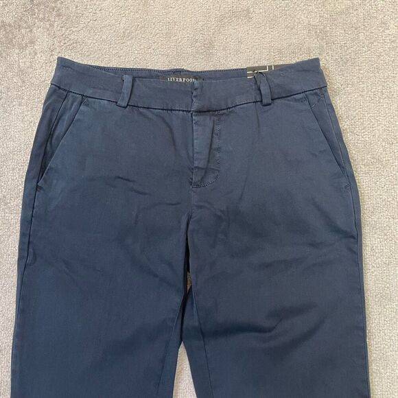 NWT Liverpool Womens Flat Front Straight Leg Chino Trouser Pants Navy Size 4/27 - Picture 2 of 7